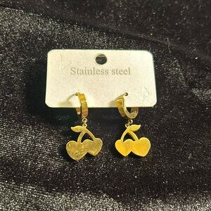 Cherry Dangle Earrings Stainless Steel Gold Plated Women Jewelry Gift 🎁